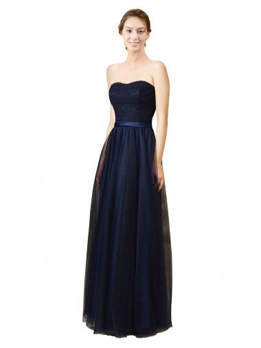 Affordable Elegant Lace and Tulle Long Strapless Bridesmaid Dress UK