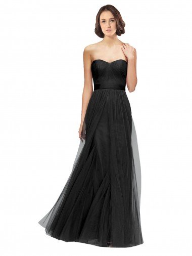 Affordable Long Tulle Bridesmaid Dress with Sweetheart Neckline and Belt UK