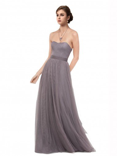 Affordable Strapless Tulle Bridesmaid Dress with Waistband UK