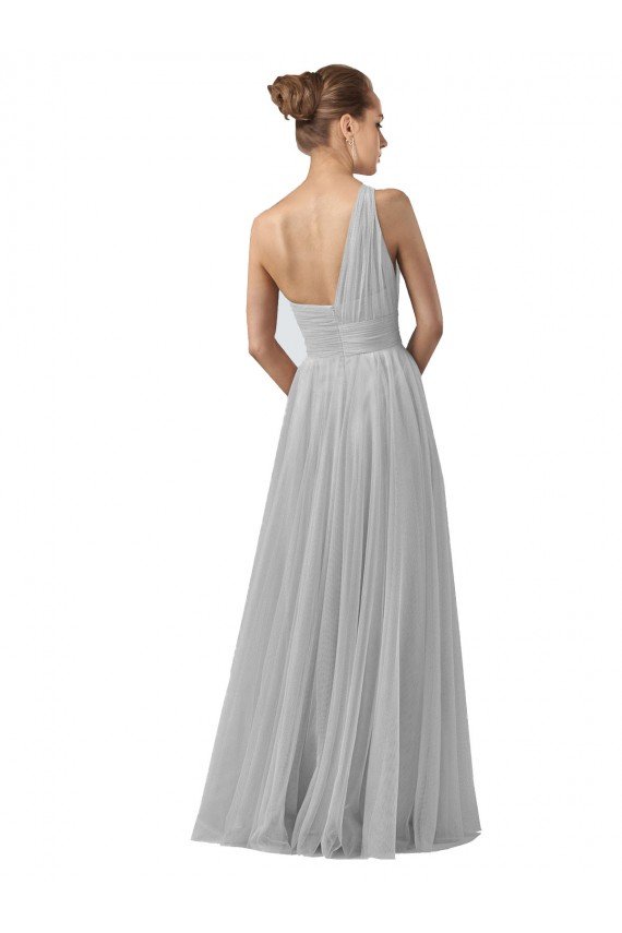 Affordable Floor Length Tulle Bridesmaid Dress with Shirred One Shoulder Bodice UK