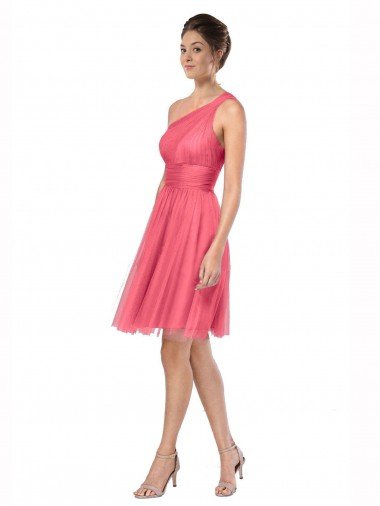 Affordable One Shoulder Short Knee Length Tulle Bridesmaid Dress UK