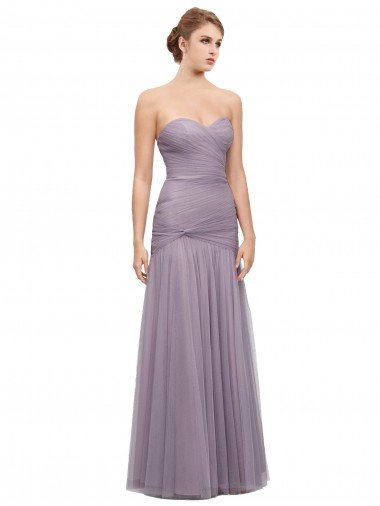 Affordable Draped Long Mermaid Sweetheart Tulle Bridesmaid Dress UK