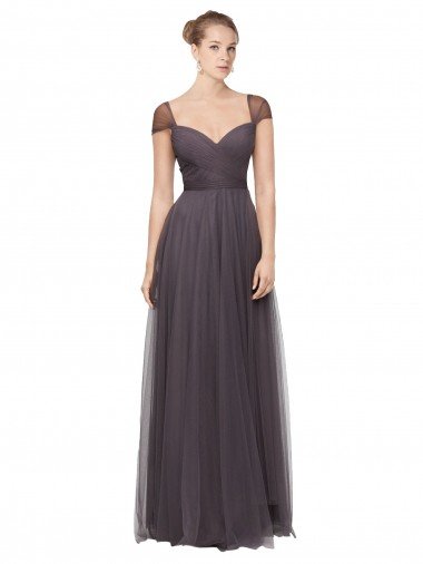 Affordable Sweetheart Neckline Long Tulle Bridesmaid Dress with Straps UK