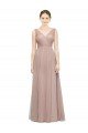 Affordable Full Length Draped Long V-Neck Tulle Bridesmaid Dress UK