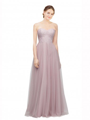 Affordable Sweetheart Neckline Long Tulle Bridesmaid Dress with Lace Bodice UK