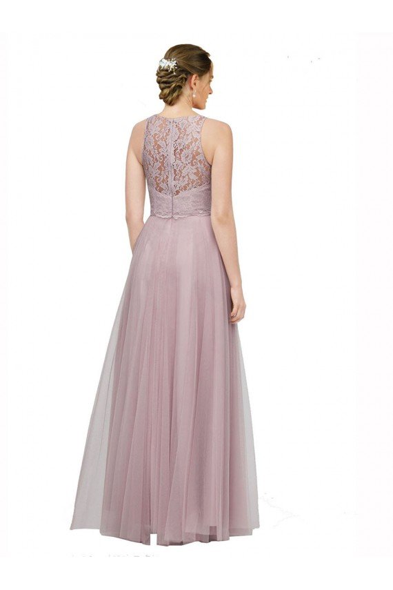 Affordable High Neck Long Tulle Bridesmaid Dress with Lace Bodice UK