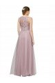 Affordable High Neck Long Tulle Bridesmaid Dress with Lace Bodice UK