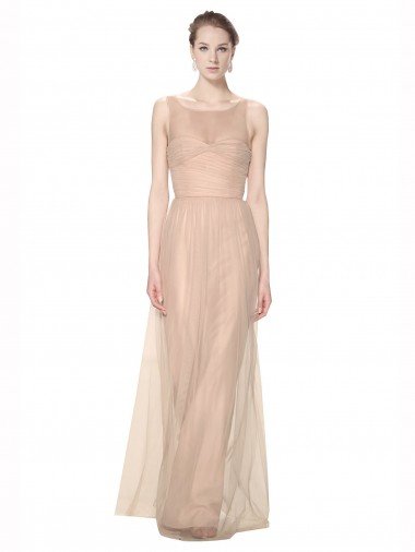 Affordable Long Tulle Bridesmaid Dress with Illusion Neck UK