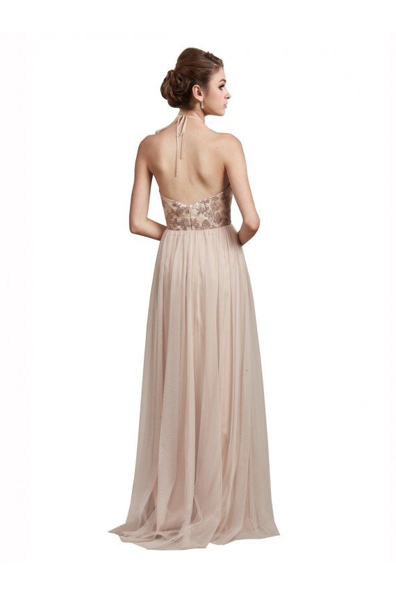 Affordable Sweetheart Tulle Bridesmaid Dress with High Neck Illusion Bodice UK