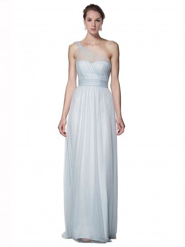 Affordable One Shoulder Illusion Tulle Bridesmaid Dress with Knot Detail UK