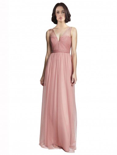 Affordable V-Neck Illusion Tulle Bridesmaids Dress UK