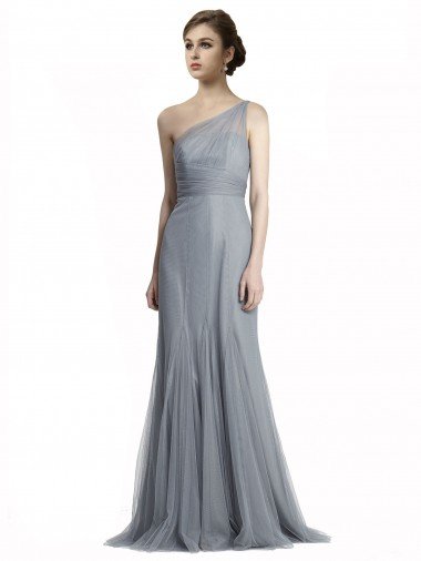 Affordable One Shoulder Tulle Fit and Flare Bridesmaid Dress UK