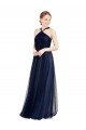 Affordable Floor Length Long Halter Pleated Tulle Bridesmaid Dress UK