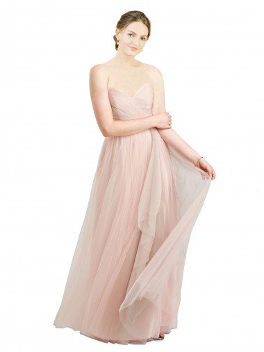 Affordable Long Floor Length Sweetheart Pleated Tulle Bridesmaid Dress UK