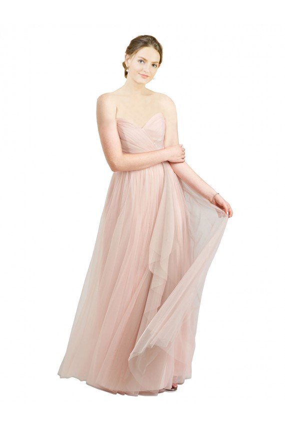 Affordable Long Floor Length Sweetheart Pleated Tulle Bridesmaid Dress UK