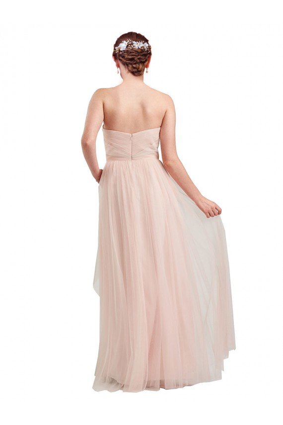 Affordable Long Floor Length Sweetheart Pleated Tulle Bridesmaid Dress UK