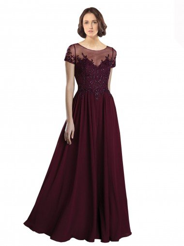 Affordable Full Length Beaded and Embroidered Tulle Bodice Long Chiffon Bridesmaid Dress UK