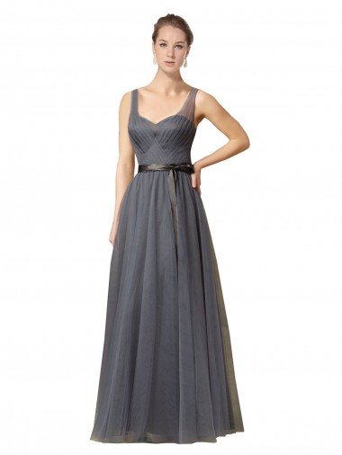 Affordable Sweetheart Long Tulle Bridesmaid Dress with Sash UK