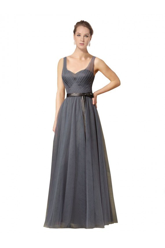 Affordable Sweetheart Long Tulle Bridesmaid Dress with Sash UK