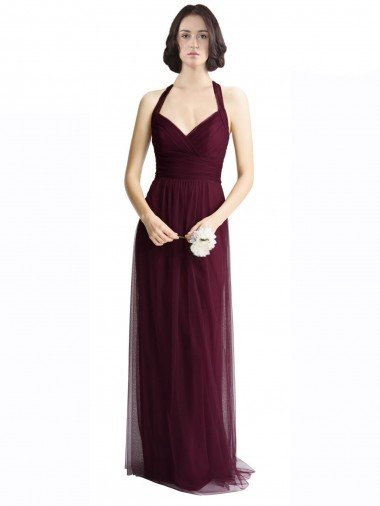 Affordable Long Tulle Bridesmaid Dress with Criss-Cross Bodice and Self Straps UK