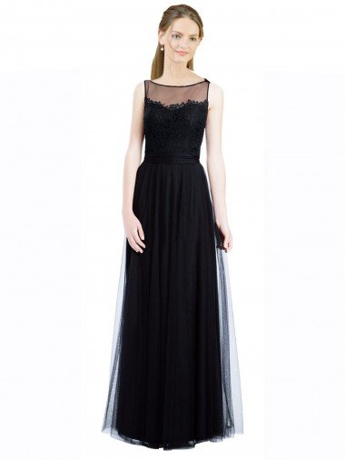 Affordable Full Length Tulle Bridesmaid Dress with Lace Bodice and Soft Tulle Illusion Top UK