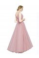 Affordable Long Floor Length Wide Strap Plunge Cross Over Neckline Tulle Bridesmaid Dress UK