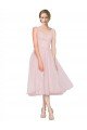 Affordable Short Tea Length Wide Strap Plunge Cross Over Neckline Tulle Cocktail Bridesmaid Dress UK