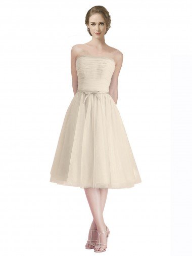 Affordable Strapless Short Cocktail Length Tulle Cocktail Bridesmaid Dress with Pleats UK