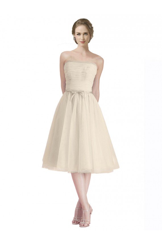 Affordable Strapless Short Cocktail Length Tulle Cocktail Bridesmaid Dress with Pleats UK