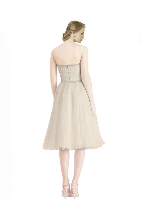 Affordable Strapless Short Cocktail Length Tulle Cocktail Bridesmaid Dress with Pleats UK