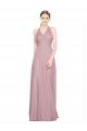 Affordable Ruffled Halter V-Neck Long Tulle Bridesmaid Dress with Pleats UK