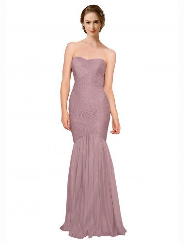 Affordable Mermaid Strapless Tulle Bridesmaid Dress with All Over Pleats UK