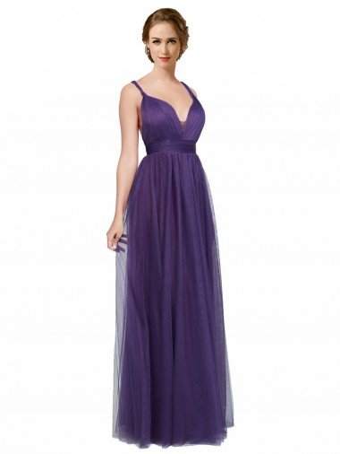 Affordable Twisted Straps Sweeheart Long Tulle Bridesmaid Dress Open Back UK