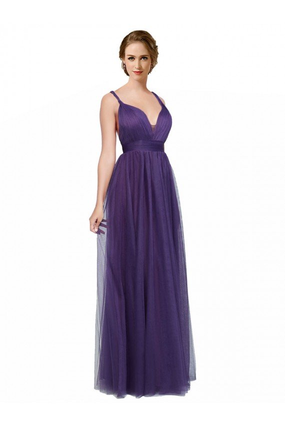 Affordable Twisted Straps Sweeheart Long Tulle Bridesmaid Dress Open Back UK