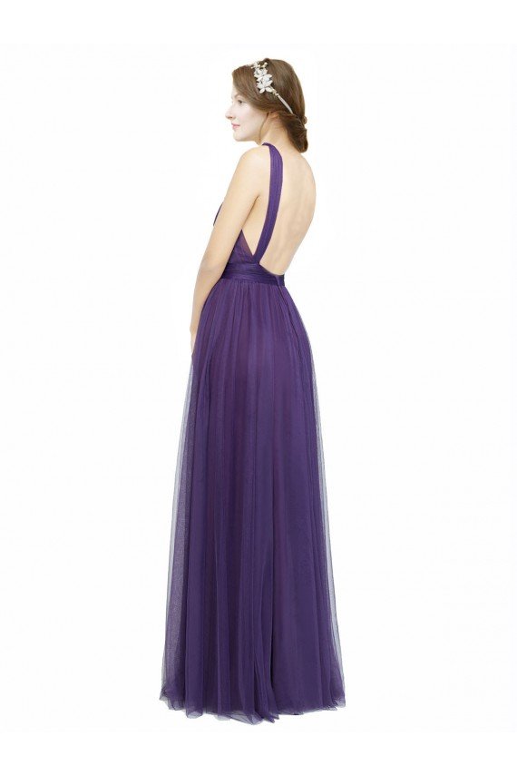 Affordable Twisted Straps Sweeheart Long Tulle Bridesmaid Dress Open Back UK