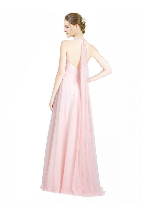 Affordable Ruched Sweetheart Neckline A-Line Tulle Bridesmaid Dress with Tie Open Back UK