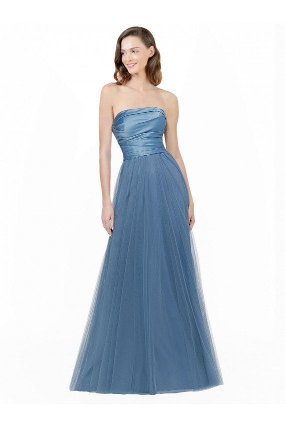 Affordable Long Strapless Bridesmaid Dress with Soft Tulle Overlay UK