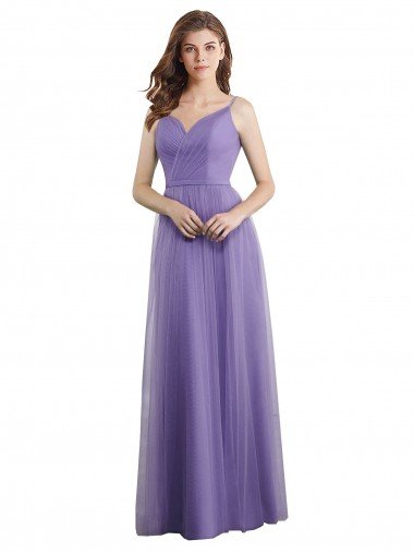 Affordable Sweetheart Deep V-Back Tulle Bridesmaid Dress with Draped Bodice UK