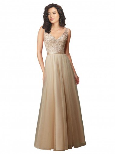 Affordable Long Tulle Bridesmaid Dress with Embroidery and Beading UK