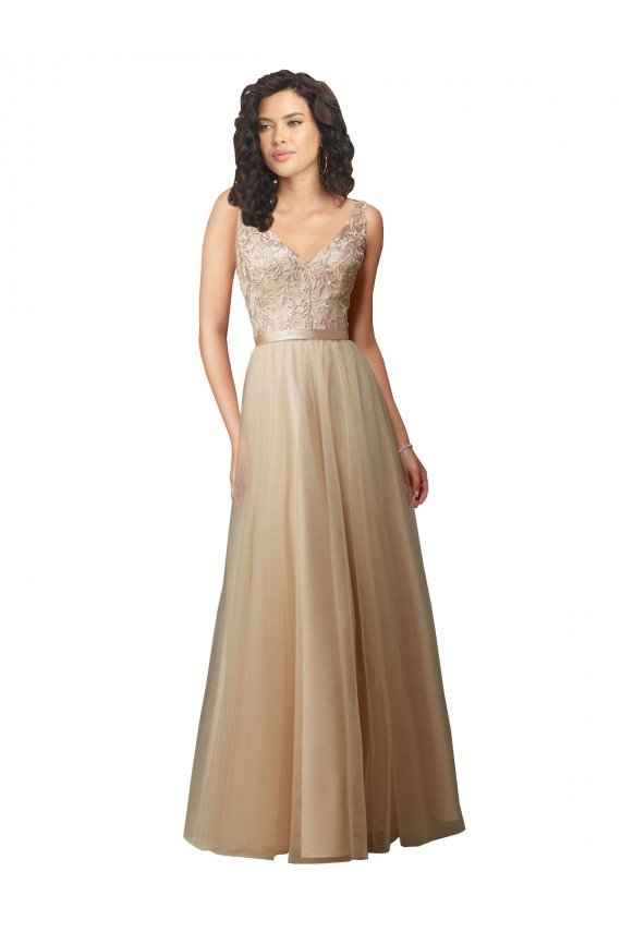 Affordable Long Tulle Bridesmaid Dress with Embroidery and Beading UK