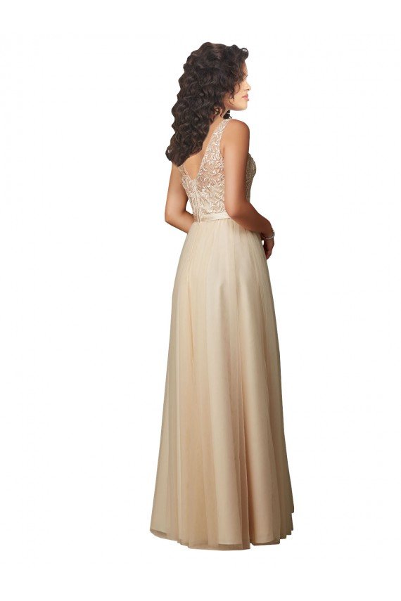 Affordable Long Tulle Bridesmaid Dress with Embroidery and Beading UK