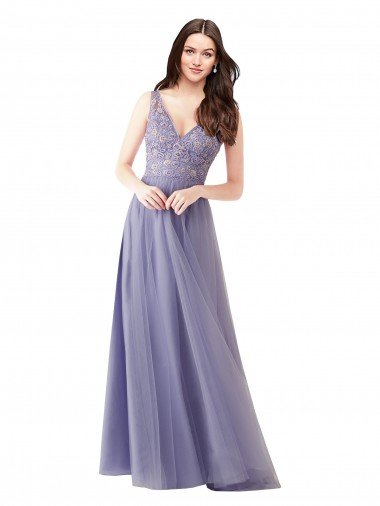 Affordable Sweetheart Tulle Bridesmaid Dress with Fully Embroidered V-Neck Bodice UK