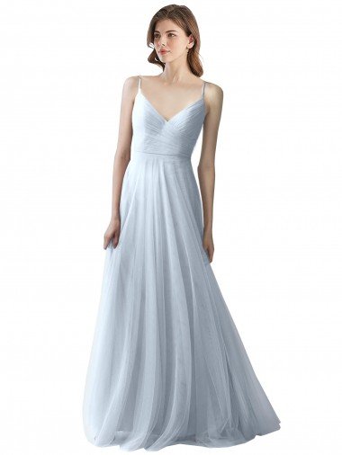 Affordable Wrapped Ruched Natural Waist Slim Soft Tulle Bridesmaid Dress UK