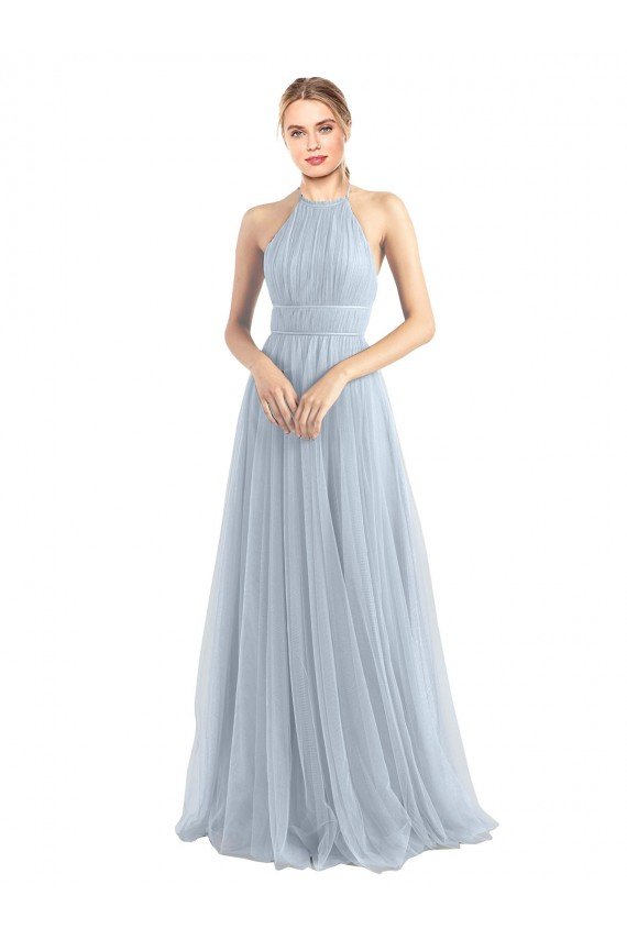 Affordable Halter Neckline Slim A-Line Tulle Bridesmaid Dress UK