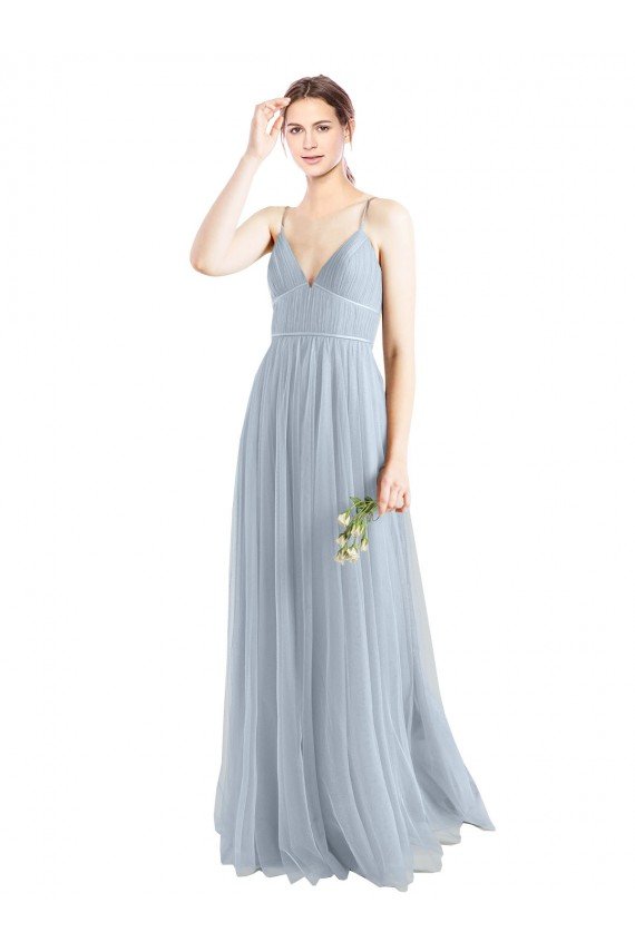 Affordable Spaghetti Straps V-Neck Slim A-Line Tulle Bridesmaid Dress UK