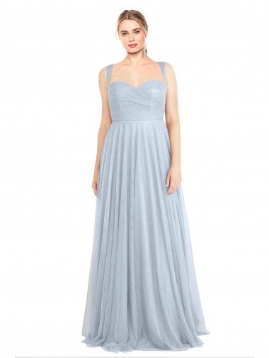 Affordable Sweetheart Spaghetti Straps Long Tulle Bridesmaid Dress with Criss Cross Back UK