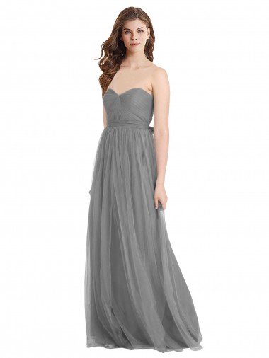 Affordable Shirred Strapless Bodice Long Tulle Bridesmaid Dress with Sweetheart Neckline UK