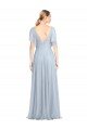 Affordable Floor Length Flutter Sleeves Long Tulle Bridesmaid Dress with Side Slit UK