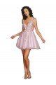 Affordable Sleeveless V-Neckline Short Cocktail Dress with Embellished Lace Appliques UK