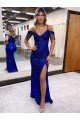 Affordable Cold Shoulder Sleeveless Long Floor Length Velvet Sequin Prom Dress with Slit UK